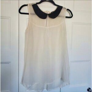 Peter Pan Collar Sleeveless Blouse Cream & Black | Size Small